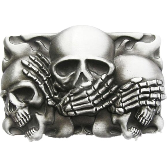 Men's Silver/black Imported Metal Zinc Alloy Vintage Style Shy Skull Belt Buckle - Picture 1 of 6